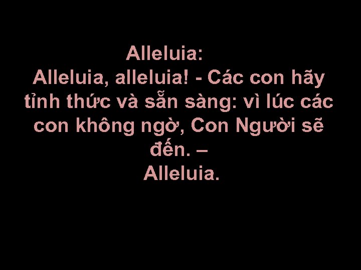 Alleluia: Alleluia, alleluia! - Các con hãy tỉnh thức và sẵn sàng: vì lúc
