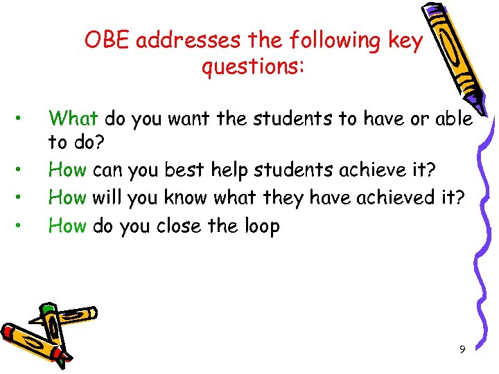 OBE addresses the following key questions: • • What do you want the students