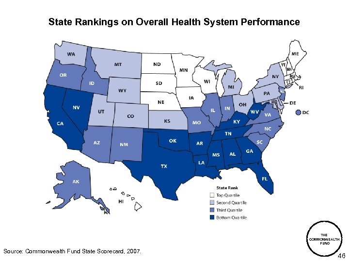 State Rankings on Overall Health System Performance THE COMMONWEALTH FUND Source: Commonwealth Fund State