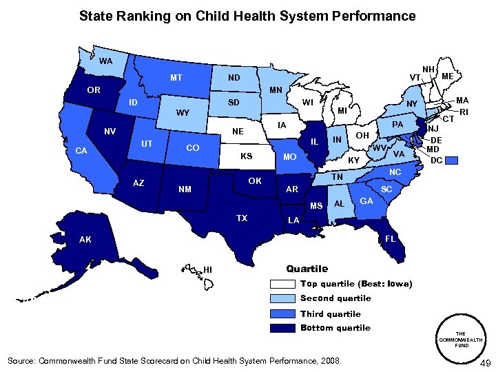 State Ranking on Child Health System Performance WA MT VT ND OR ME MN