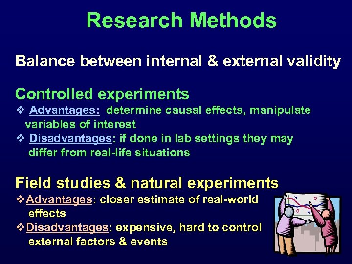 Research Methods Balance between internal & external validity Controlled experiments v Advantages: determine causal