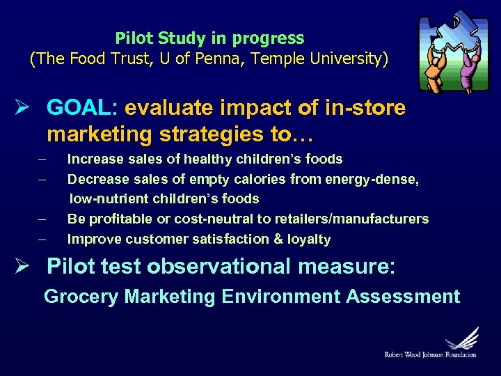 Pilot Study in progress (The Food Trust, U of Penna, Temple University) Ø GOAL: