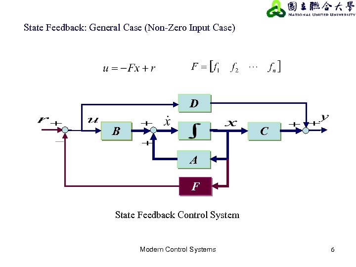 State Feedback: General Case (Non-Zero Input Case) D B C A F State Feedback