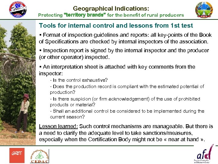 Geographical Indications: Protecting “territory brands” for the benefit of rural producers Tools for internal
