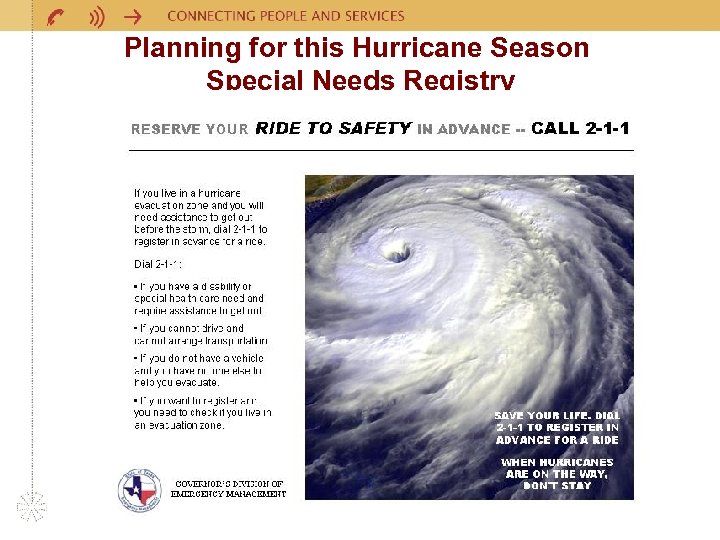 Planning for this Hurricane Season Special Needs Registry 