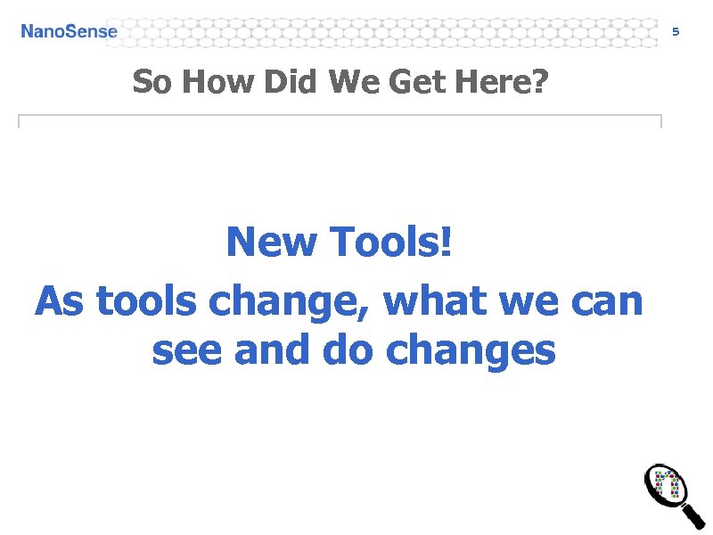 5 So How Did We Get Here? New Tools! As tools change, what we