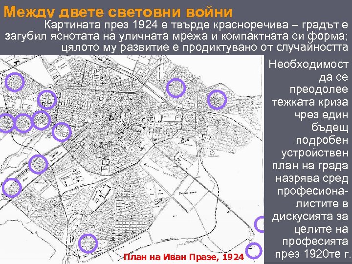 Между двете световни войни Спорадичната поява на 53 нови квартали в периферните зони Картината