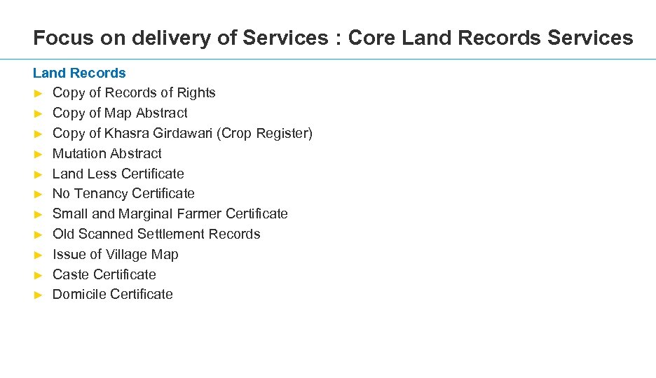 Focus on delivery of Services : Core Land Records Services Land Records ► Copy