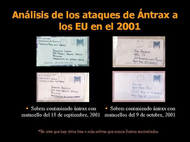 Análisis de los ataques de Ántrax a los EU en el 2001 § Sobres