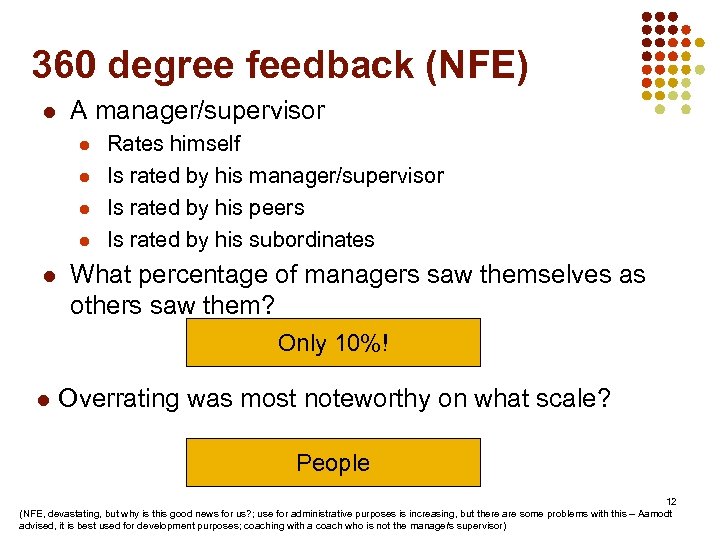 360 degree feedback (NFE) l A manager/supervisor l l l Rates himself Is rated