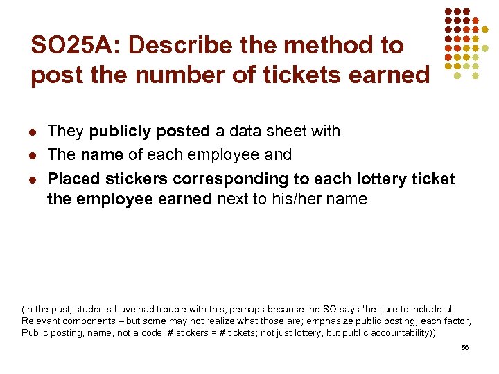 SO 25 A: Describe the method to post the number of tickets earned l