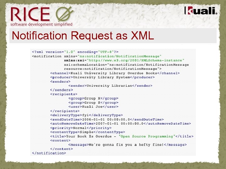 Notification Request as XML 