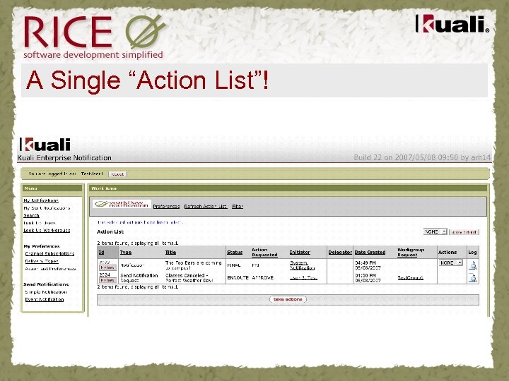 A Single “Action List”! 