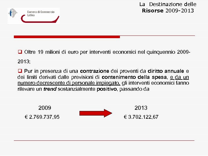 La Destinazione delle Risorse 2009 -2013 q Oltre 19 milioni di euro per interventi