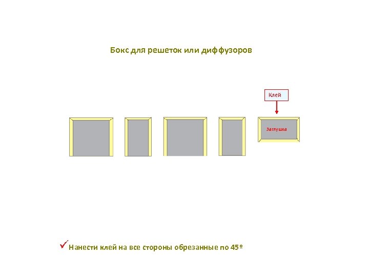 Бокс для решеток или диффузоров Клей Заглушка üНанести клей на все стороны обрезанные по