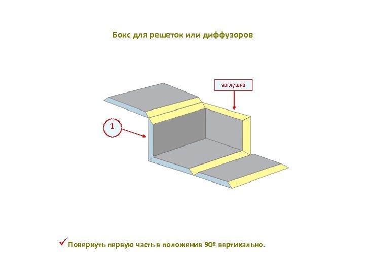 Бокс для решеток или диффузоров заглушка 1 üПовернуть первую часть в положение 90º вертикально.