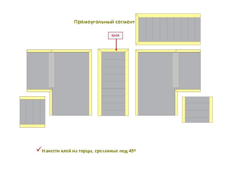 Прямоугольный сегмент Клей üНанести клей на торцы, срезанные под 45º 
