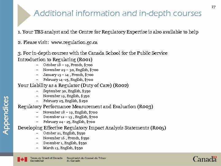 Additional information and in-depth courses 1. Your TBS analyst and the Centre for Regulatory