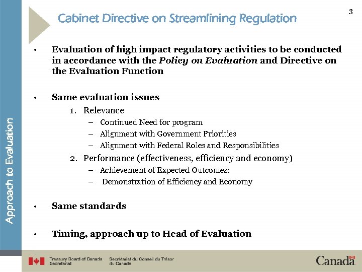 Cabinet Directive on Streamlining Regulation Evaluation of high impact regulatory activities to be conducted