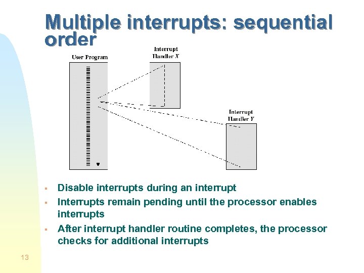 Multiple interrupts: sequential order § § § 13 Disable interrupts during an interrupt Interrupts