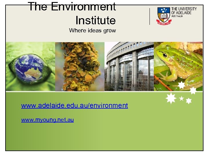 The Environment Institute Where ideas grow www. adelaide. edu. au/environment www. myoung. net. au