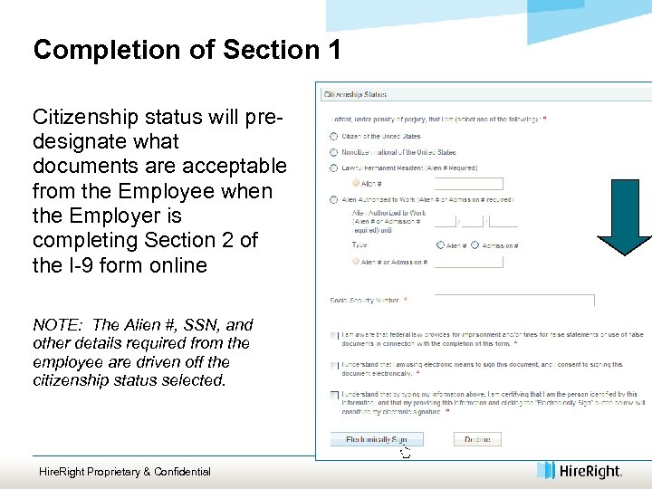 Completion of Section 1 Citizenship status will predesignate what documents are acceptable from the