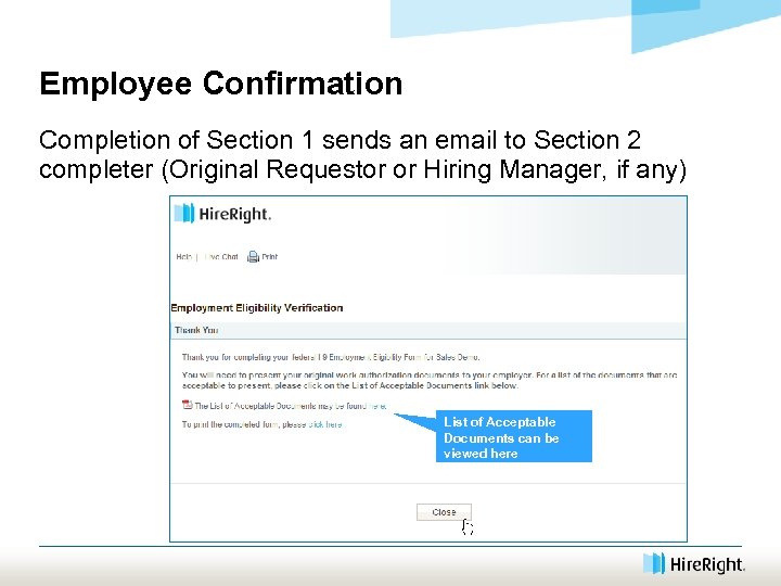 Employee Confirmation Completion of Section 1 sends an email to Section 2 completer (Original