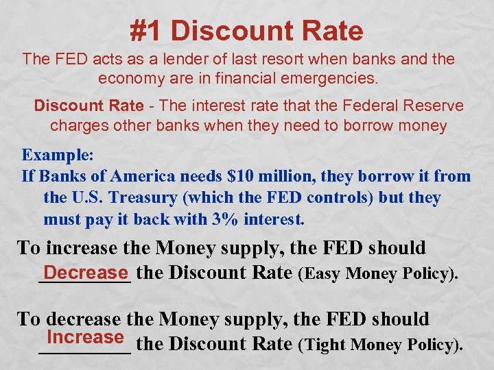 The Fed And Monetary Policy 1 Fiscal - 1 discount rate the fed acts as a lender of last resort when banks