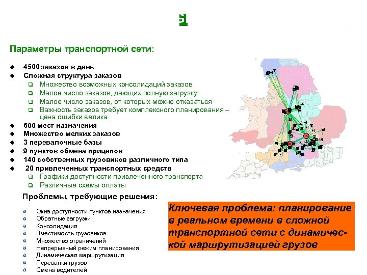 Пример внедрения в GIST Параметры транспортной сети: u u u u 4500 заказов в
