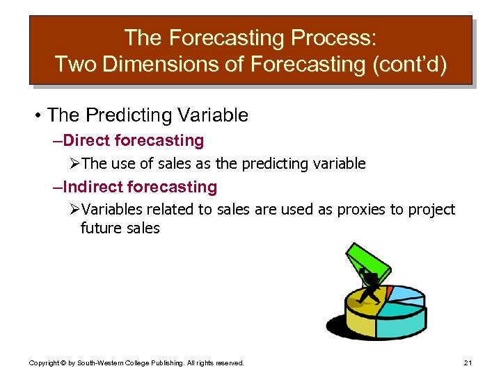 The Forecasting Process: Two Dimensions of Forecasting (cont’d) • The Predicting Variable – Direct