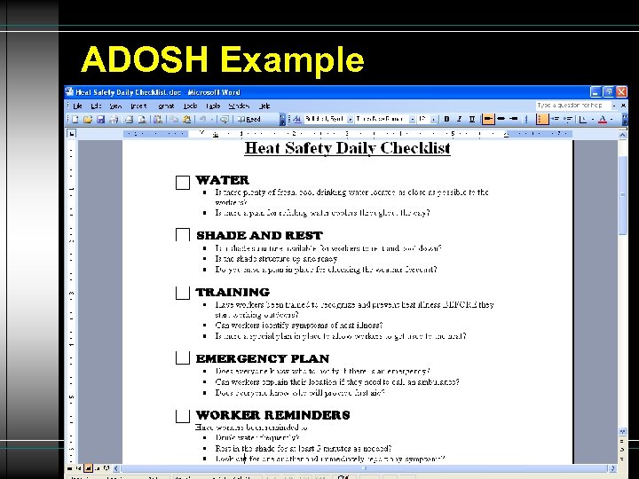 ADOSH HEAT STRESS AWARENESS Presented By