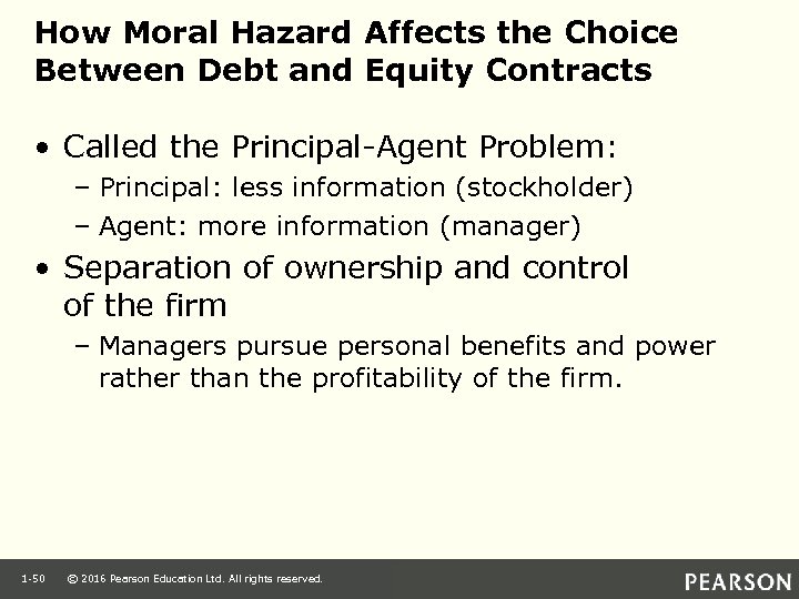 How Moral Hazard Affects the Choice Between Debt and Equity Contracts • Called the
