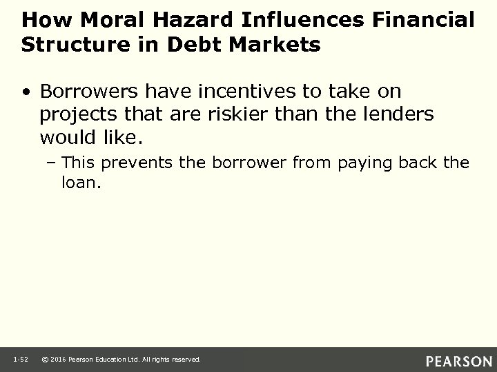 How Moral Hazard Influences Financial Structure in Debt Markets • Borrowers have incentives to