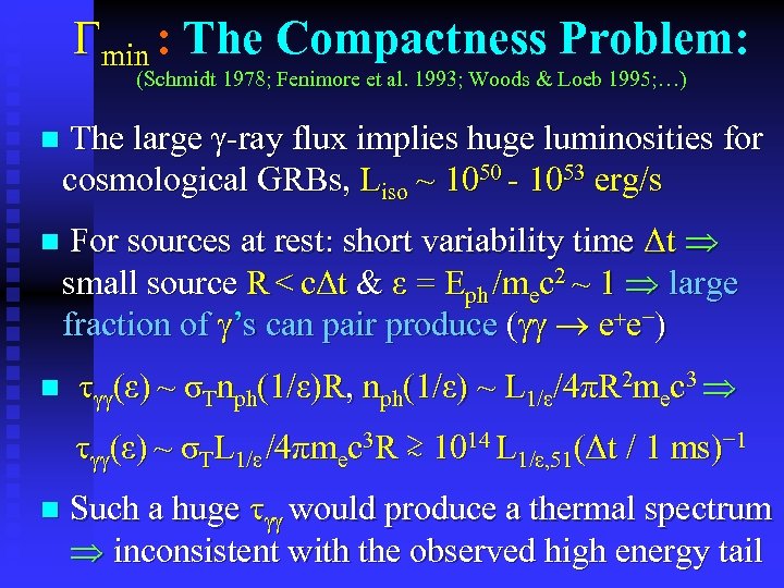 Γmin : The Compactness Problem: (Schmidt 1978; Fenimore et al. 1993; Woods & Loeb