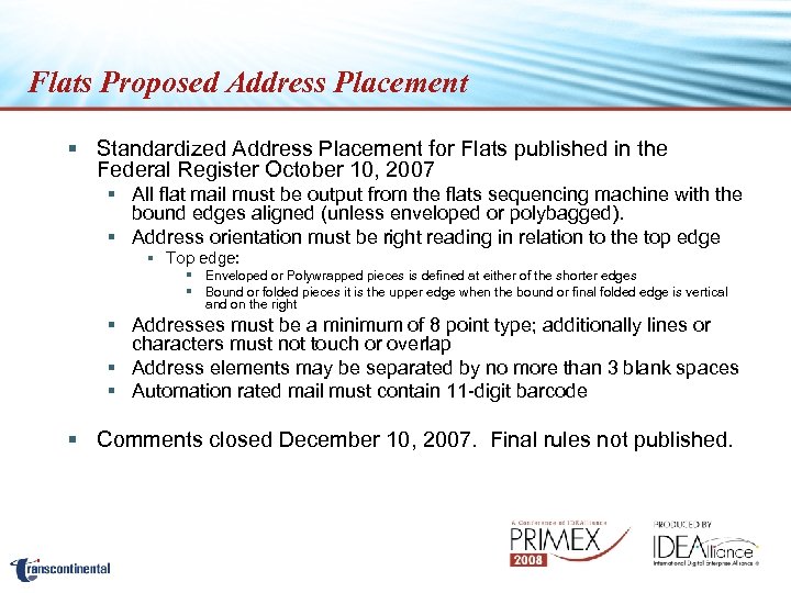 Flats Proposed Address Placement § Standardized Address Placement for Flats published in the Federal