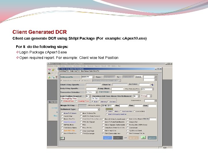 Client Generated DCR Client can generate DCR using Shilpi Package (For example: c. Apex