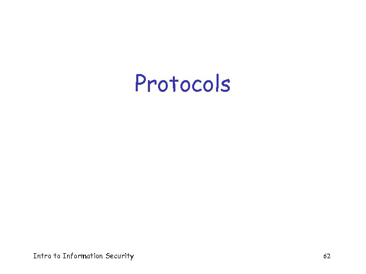 Protocols Intro to Information Security 62 