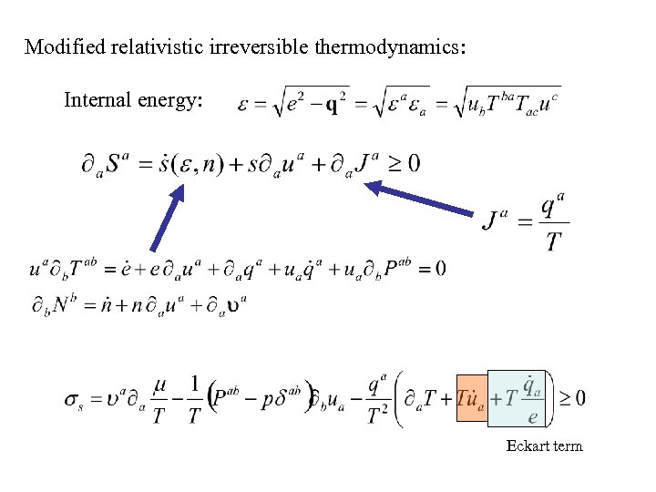 Modified relativistic irreversible thermodynamics: Internal energy: Eckart term 