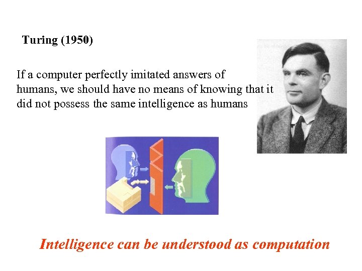 Turing (1950) If a computer perfectly imitated answers of humans, we should have no