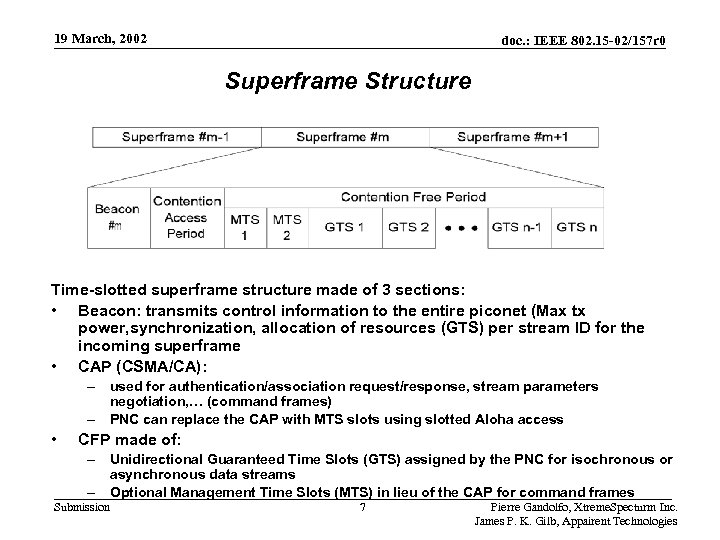 19 March, 2002 doc. : IEEE 802. 15 -02/157 r 0 Superframe Structure Time-slotted