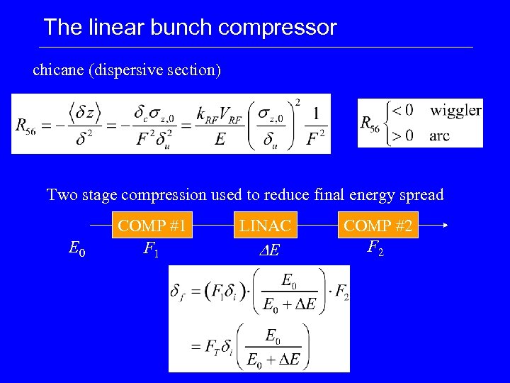 The linear bunch compressor chicane (dispersive section) Two stage compression used to reduce final