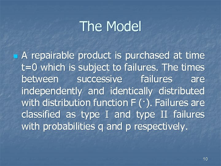 The Model n A repairable product is purchased at time t=0 which is subject