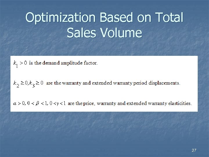 Optimization Based on Total Sales Volume 27 