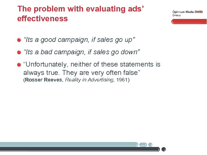 The problem with evaluating ads’ effectiveness “Its a good campaign, if sales go up”