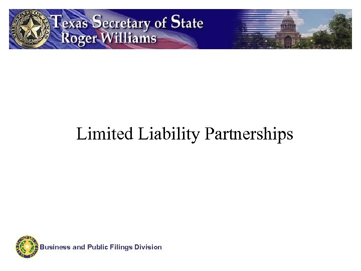 Limited Liability Partnerships Business and Public Filings Division 