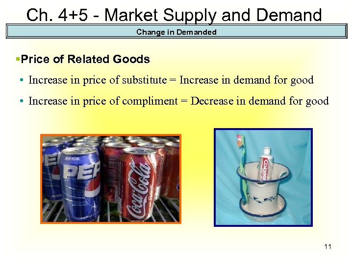 Ch. 4+5 - Market Supply and Demand Change in Demanded §Price of Related Goods