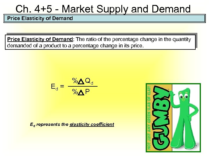 Ch. 4+5 - Market Supply and Demand Price Elasticity of Demand: The ratio of