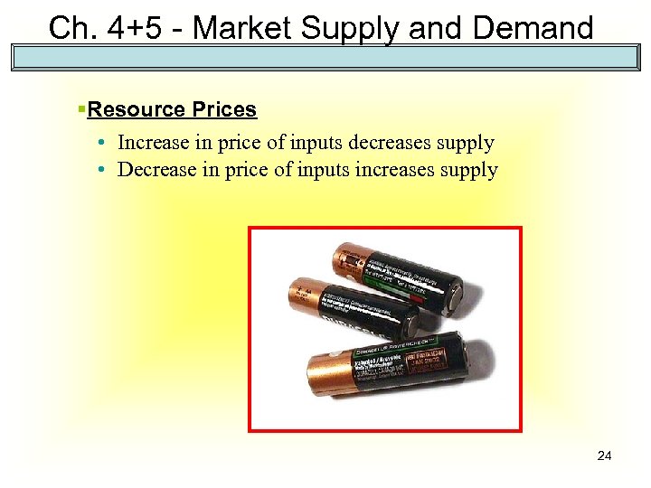 Ch. 4+5 - Market Supply and Demand §Resource Prices • Increase in price of