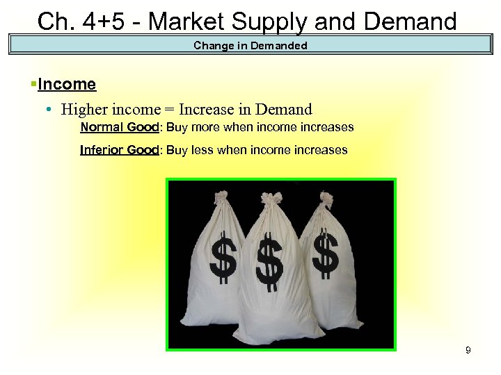 Ch. 4+5 - Market Supply and Demand Change in Demanded §Income • Higher income
