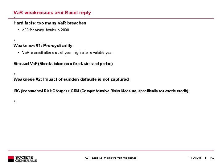 Va. R weaknesses and Basel reply Hard facts: too many Va. R breaches •